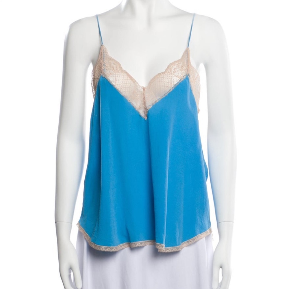 Zadig & Voltaire Blue and Beige Lace-Trim Camisole